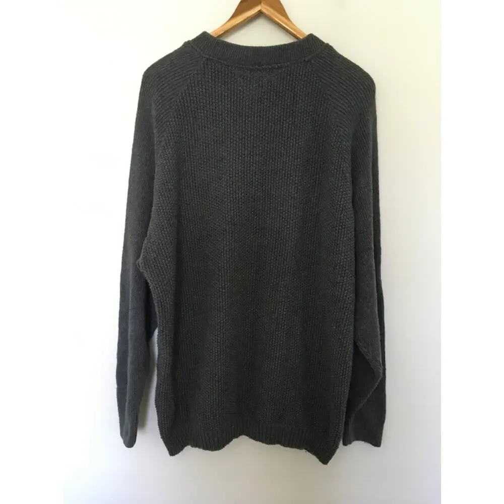 VTG LL Bean Knit Fisherman Henley Sweater Mens Sz L Gray BA50 Cotton Made In USA - Picture 5 of 13
